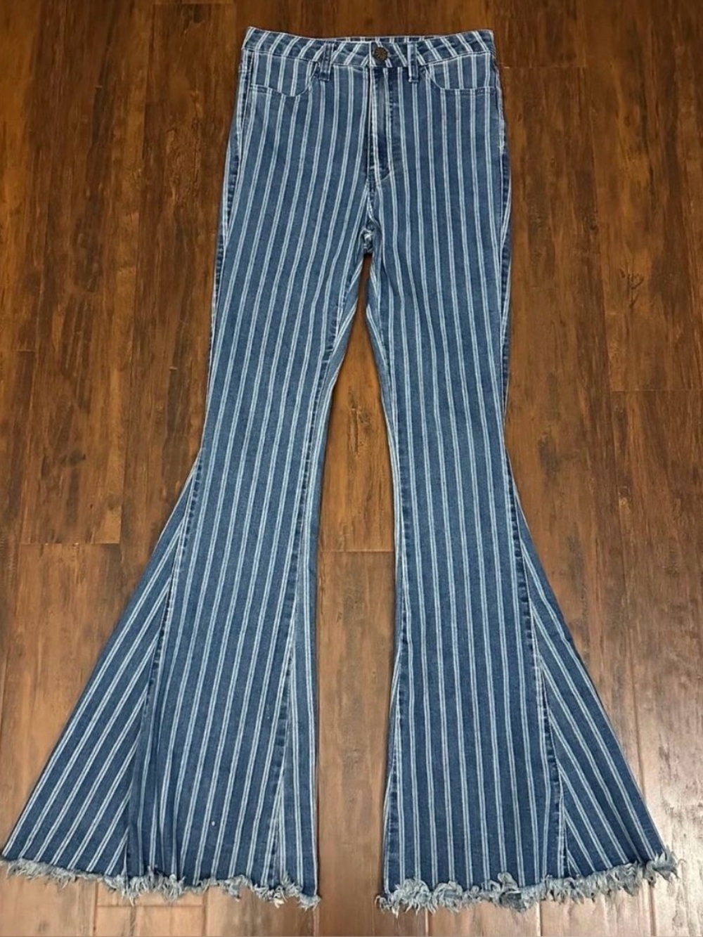 SHOW ME YOUR MUMU BLUE Berkeley Flare Jeans Blue Striped Denim HR Boho
